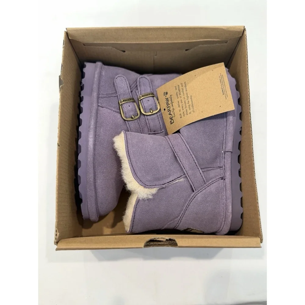 BEARPAW Katya Toddler Suede Faux Fur Lined Ankle Booties Buckle US 10 Fur lined